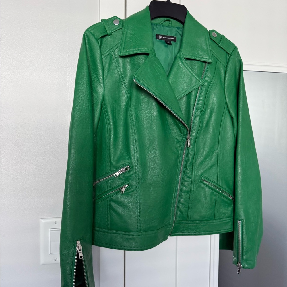 INC International Concepts Vibrant Green Leather Jacket